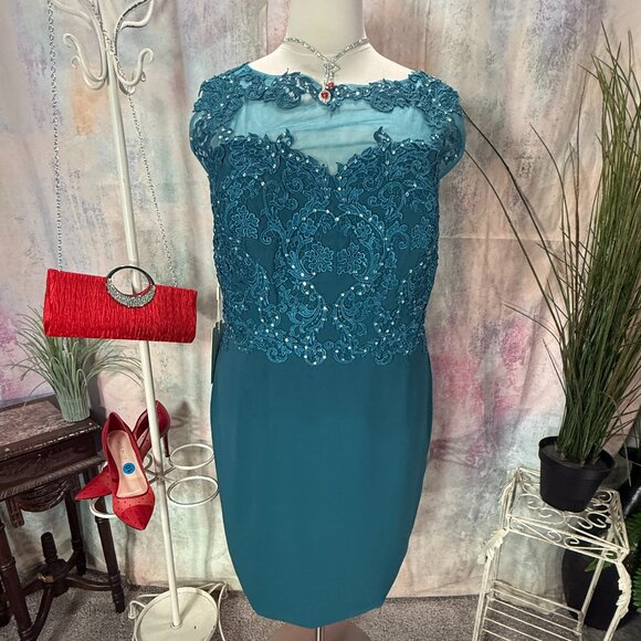 NEW πWedding Dress Teal Embroidered Beaded Mother Bride/ Groom - Evening Dress - Picture 1 of 16